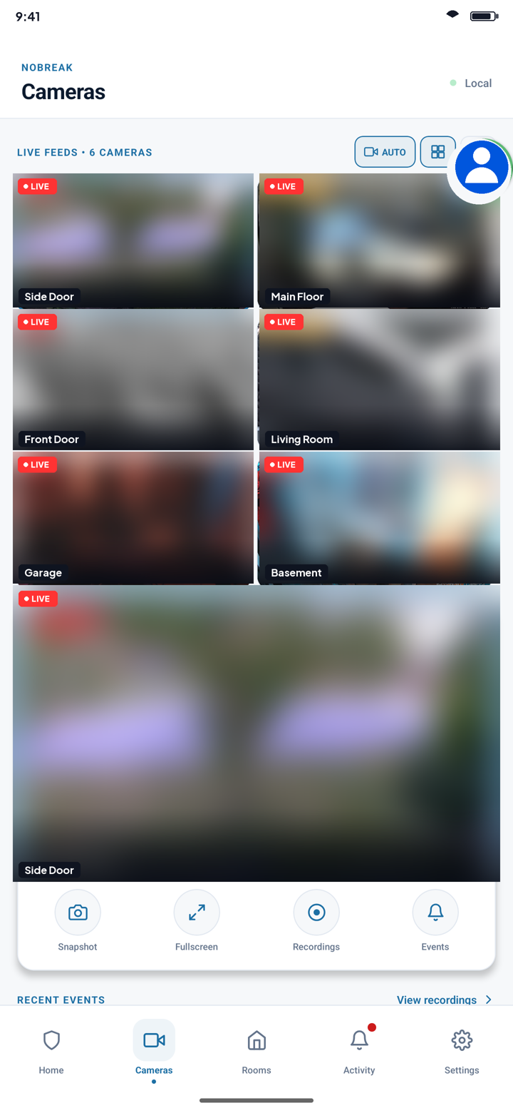 NoBreak app — live camera grid
